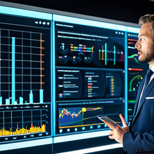A focused male sports manager in a professional business suit, standing in a sleek, high-tech sports analytics control room, surrounded by large transparent screens displaying dynamic sports data visualizations and real-time game statistics. He is interacting with a holographic interface, demonstrating data-driven decision-making. The scene is well-lit, futuristic, and emphasizes innovation. fully clothed, appropriate attire, safe for work, perfect anatomy, natural pose, professional photography, high quality, correct proportions, well-formed hands, natural body proportions, professional, family-friendly.