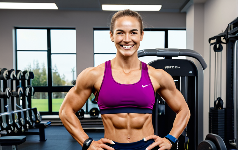 **
A professional female athlete, fully clothed in appropriate athletic wear, smiling confidently after a training session. Background shows a modern, well-equipped gym with exercise equipment. "Safe for work", "appropriate content", "fully clothed", "professional", "perfect anatomy", "correct proportions", "natural pose", "well-formed hands", "proper finger count", "natural body proportions", "high quality", "bright lighting".
**