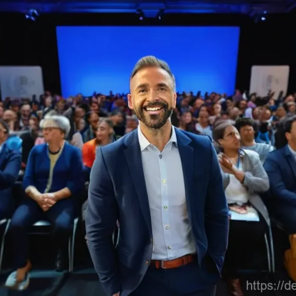 스포츠마케팅 직무에서의 프레젠테이션 기술 - **Emotional Storytelling in Sports Marketing**
    A male presenter, mid-40s, dressed in a sleek bus...