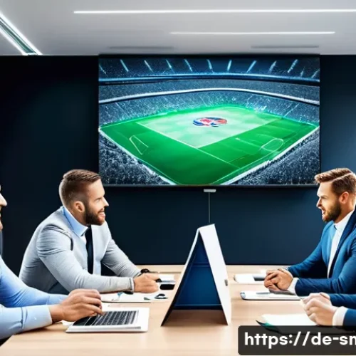스포츠마케팅 전문가의 경력 스토리 작성법 - A dynamic sports marketing team in a modern conference room, diverse professionals collaborating int...