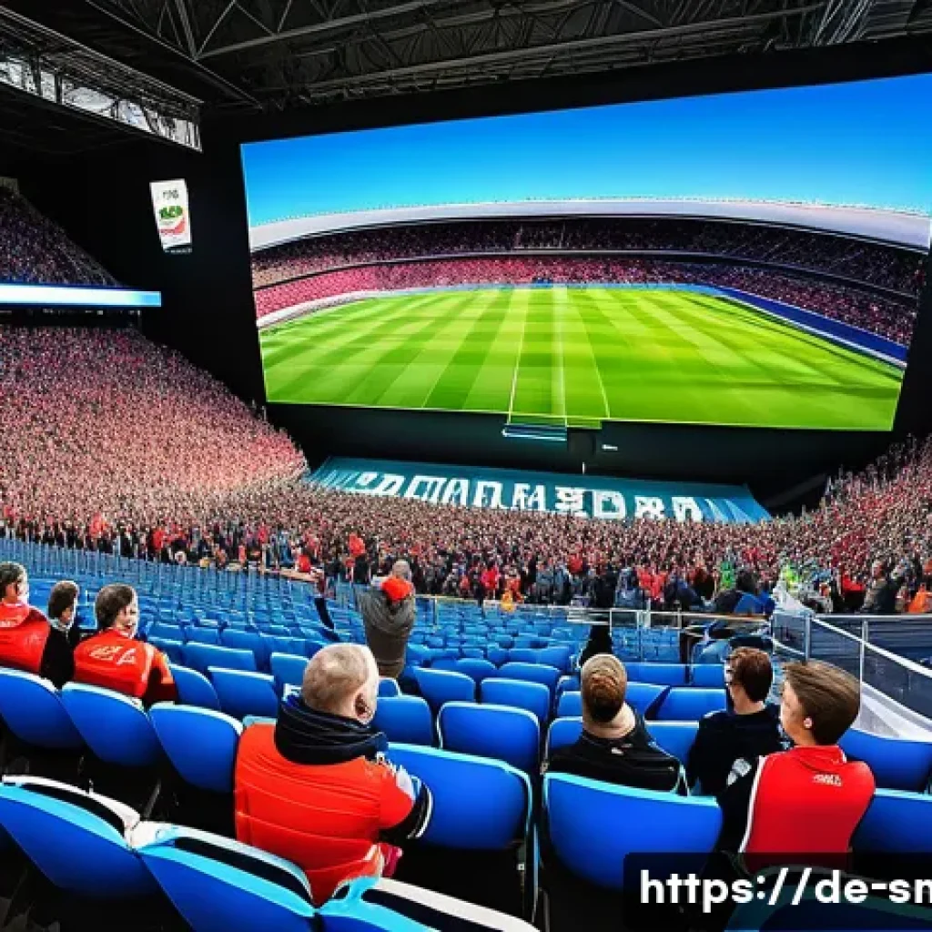 스포츠마케팅 이벤트 운영과 팬 충성도 향상 - A vibrant sports marketing event scene in a modern German stadium, showing diverse fans actively eng...