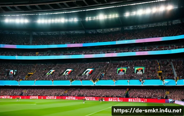 스포츠마케팅과 관련된 글로벌 트렌드 및 이슈 - A futuristic sports stadium filled with enthusiastic German football fans wearing official team jers...