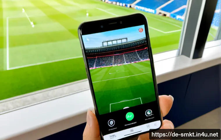 스포츠마케팅에서의 디지털 전환 사례 - Photorealistic modern football stadium in Germany during a daytime match, diverse adult fans using s...