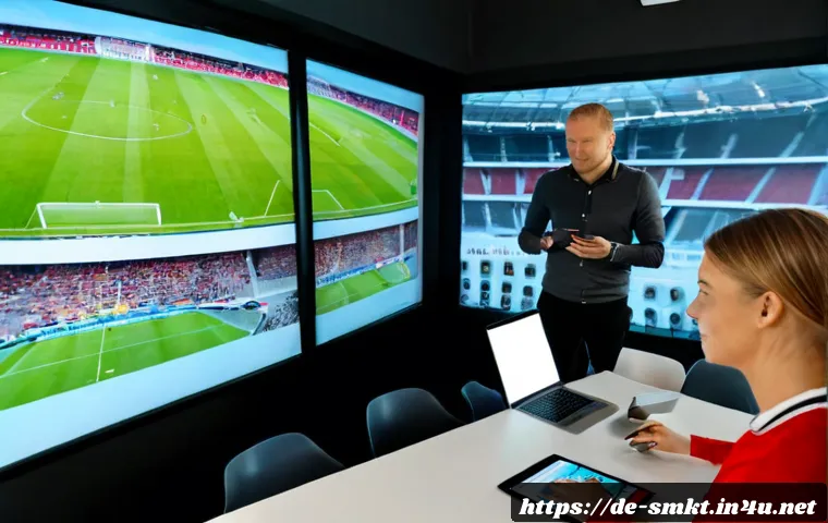 스포츠 산업 트렌드와 마케팅 전략 - Photorealistic sports marketing strategy meeting in a modern Berlin office, diverse German business ...