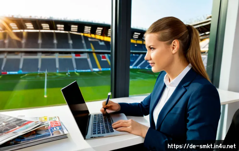 스포츠마케팅 전문가로서의 자기계발 및 성장 계획 - Photorealistic professional development scene for a sports marketing specialist in Germany, confiden...